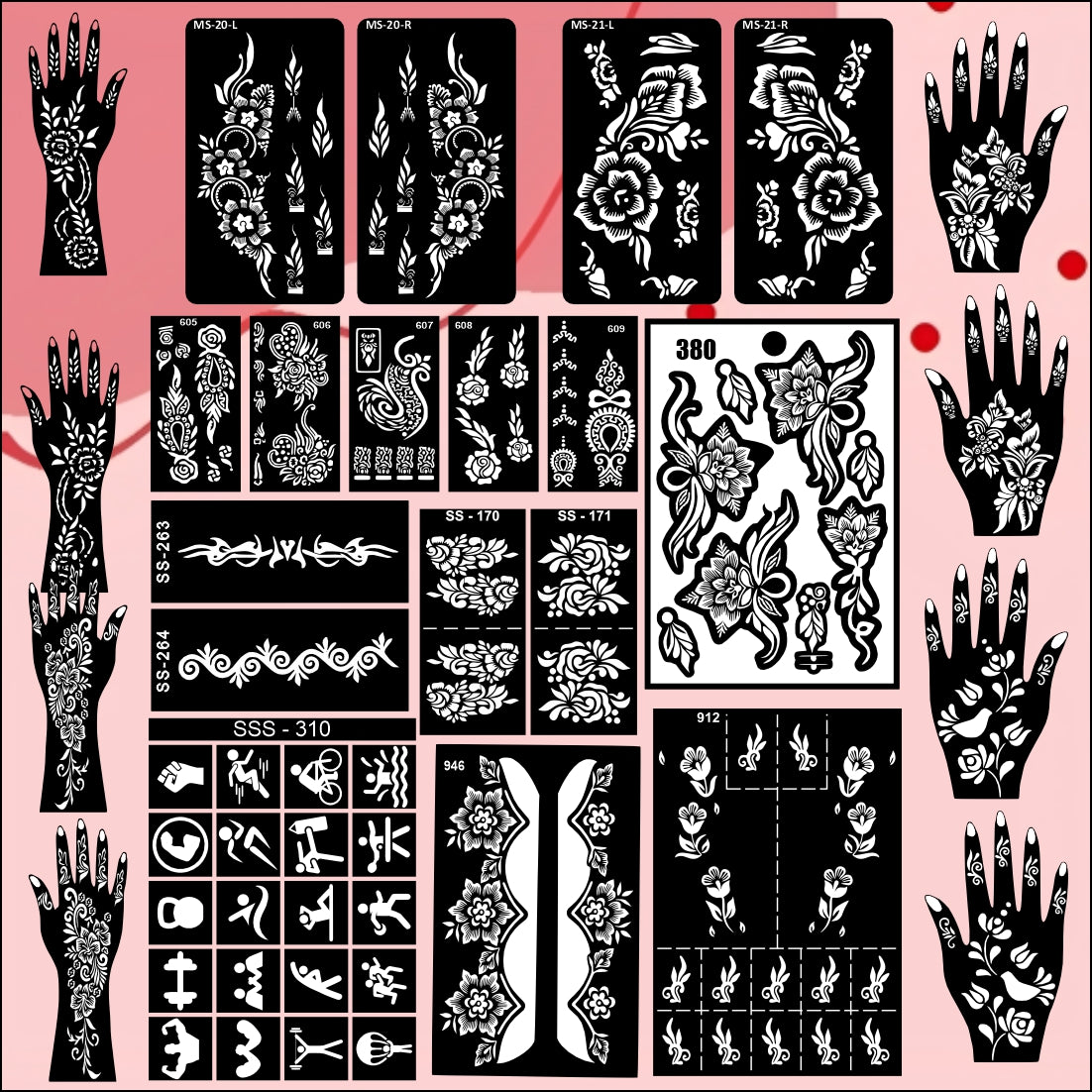 Beautiful Combo Mehndi Stencil Sticker With Multiple Stylish Design