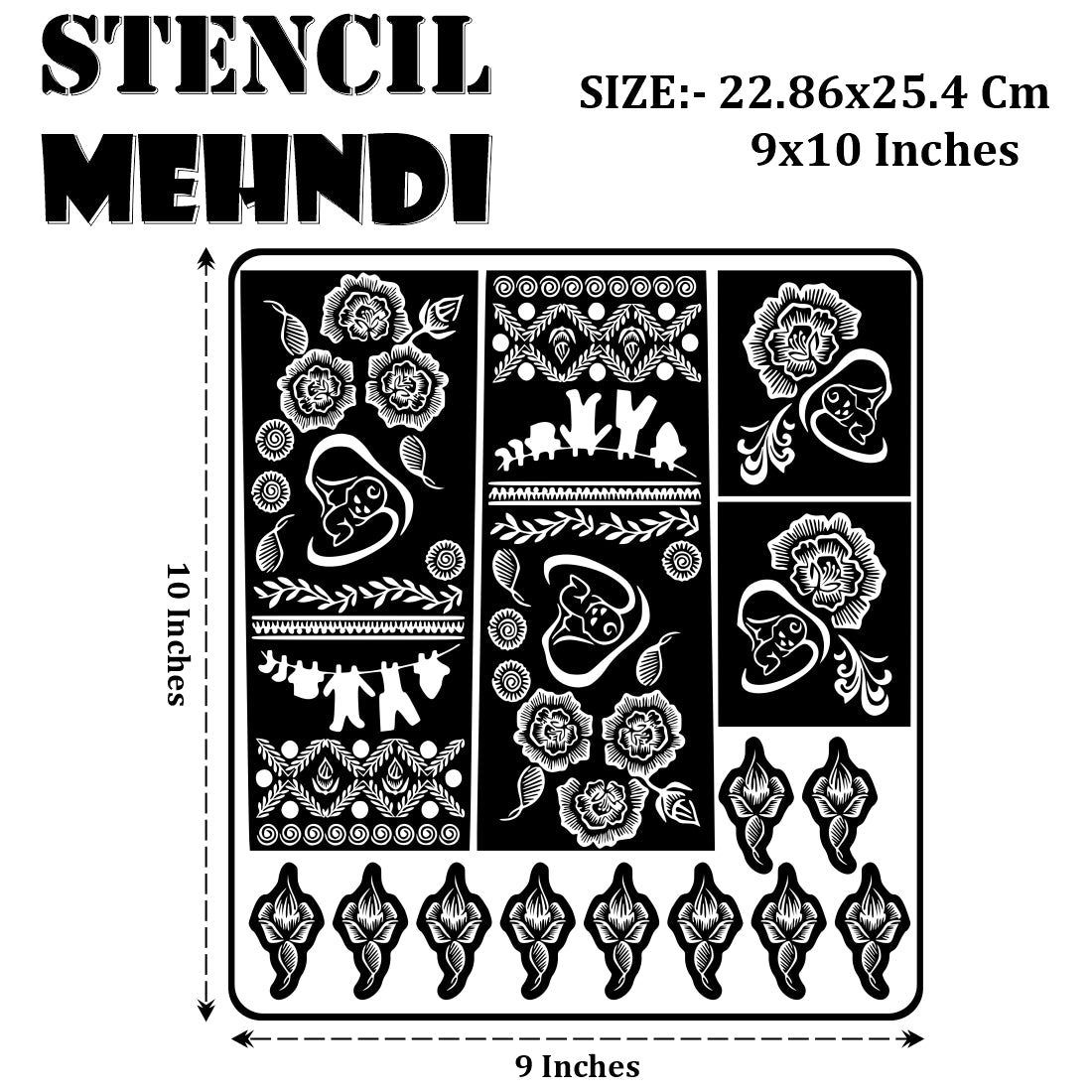 Mother And Baby Mehndi Stencil Sticker With Floral And Decorative Patterns