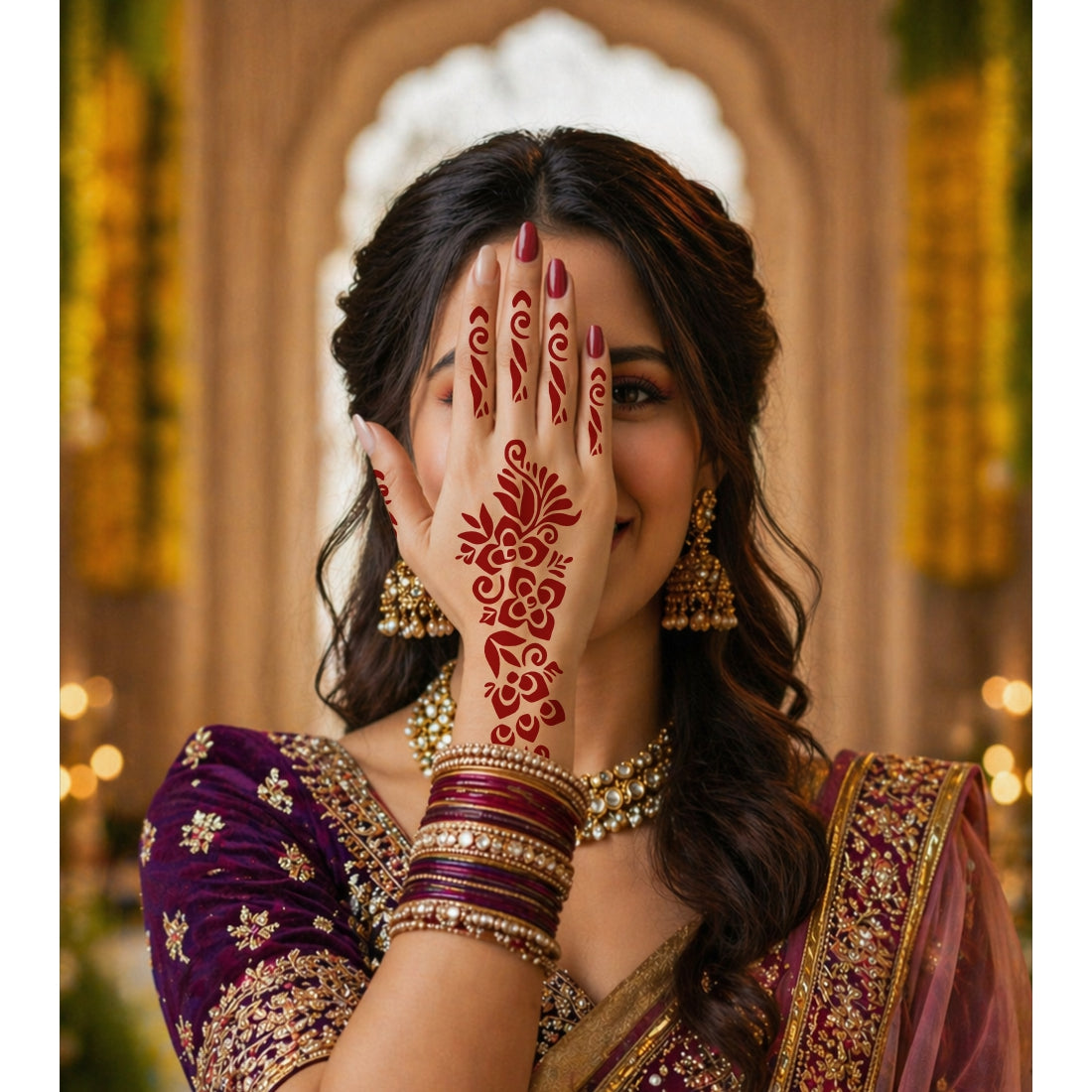 Luxury Floral Mehndi Stencil Collection Set.6 Pairs 12 Pcs Premium Full Hand Henna Pattern Templates.