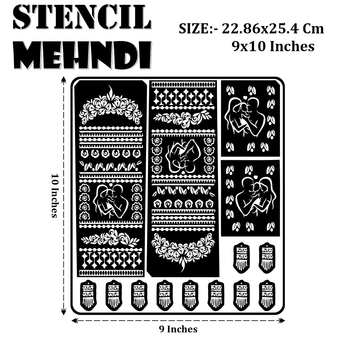 Couple Love Mehndi Stencil Sticker With Floral And Decorative Hand Design