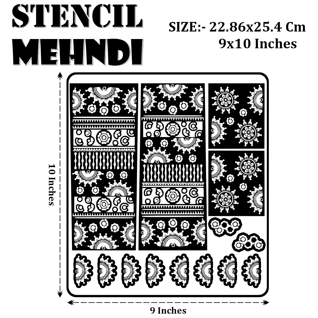 Sun And Floral Mehndi Stencil Sticker With Traditional Patterns For Hands And Fingers