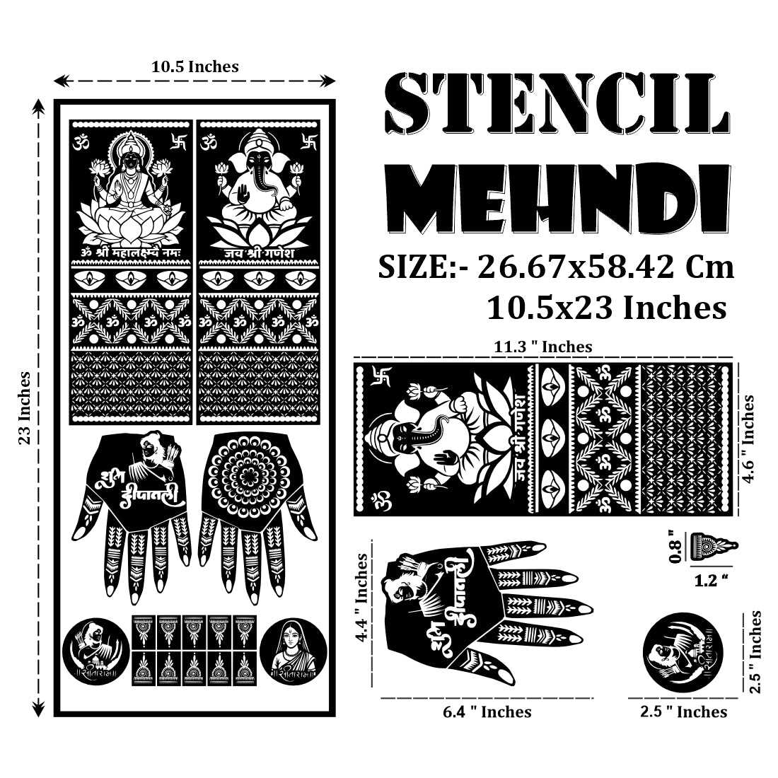 Shubh Diwali Special Stencil Mehndi Sticker Design for Hands Lakshmi Ganesh Traditional Festival Henna Art “Shree Mahalakshmi Namah” and “Jai Shree Ganesh” Mehndi