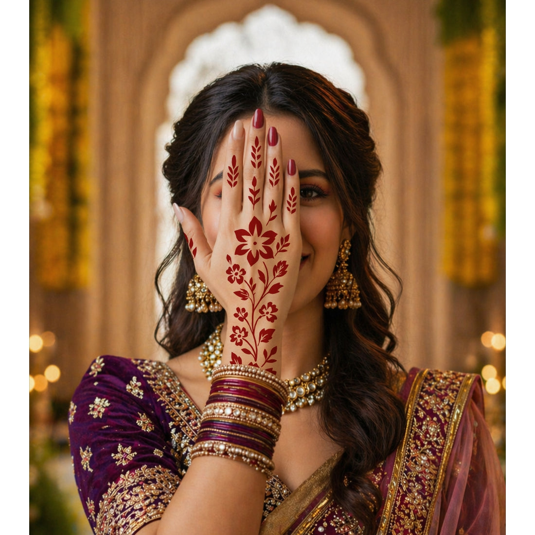Premium Botanical Mehndi Stencil Pack, 6 Pairs 12 Pcs Full Hand Pattern Templates.
