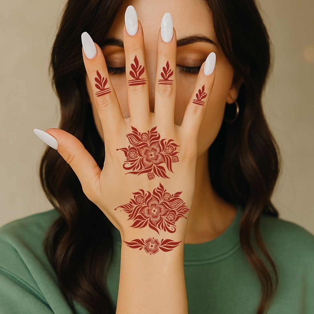 Elegant Rose & Leaf Mehndi Stencil Sticker With Detailed Finger Pattern Designs