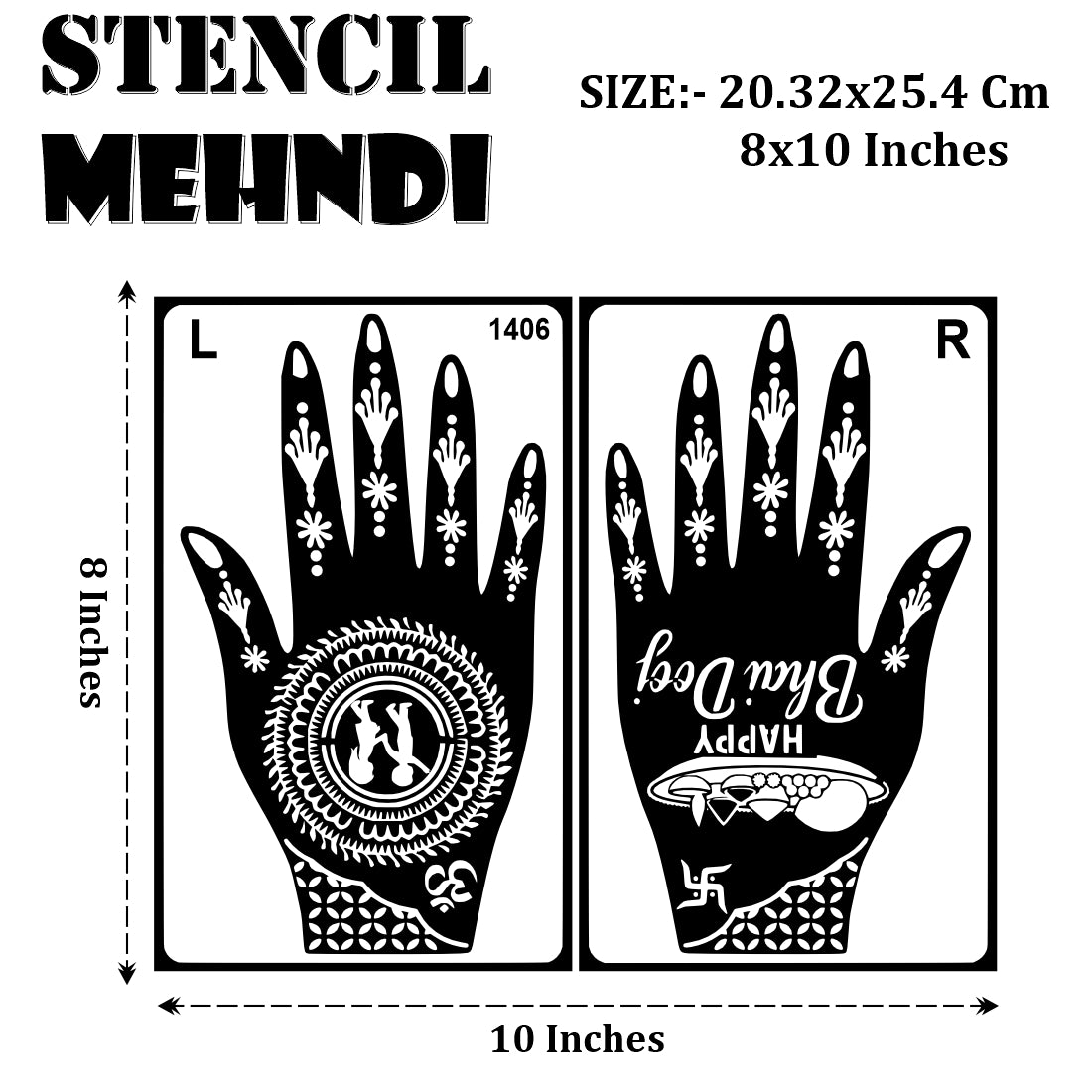 Bhai Dooj Stencil Mehndi Sticker Design for Hands Elegant Brother-Sister Festival Henna Art Happy Bhai Dooj Traditional Heena Pattern Stencil Sticker for Women
