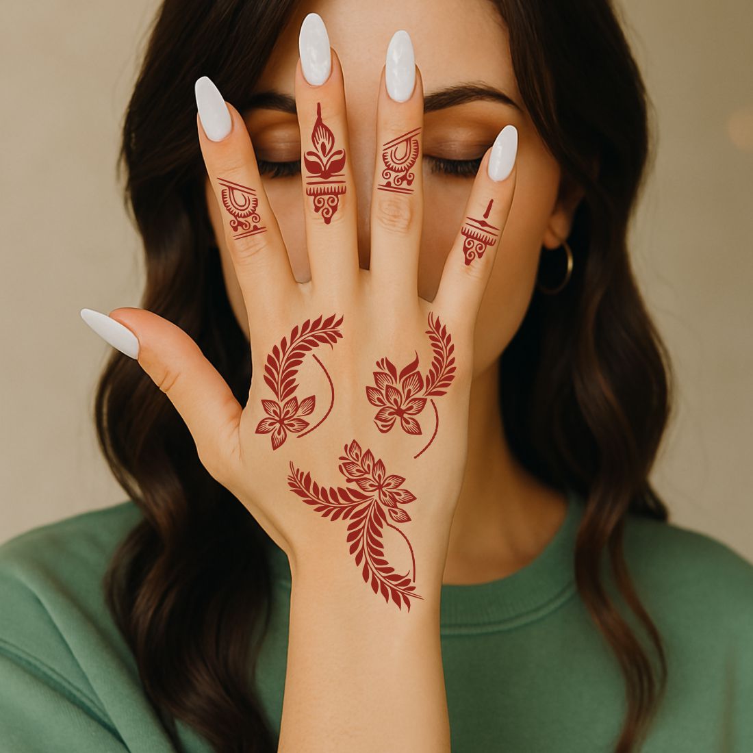 Traditional Floral Mehndi Stencil With Elaborate Leaf Details For Hand Artistry