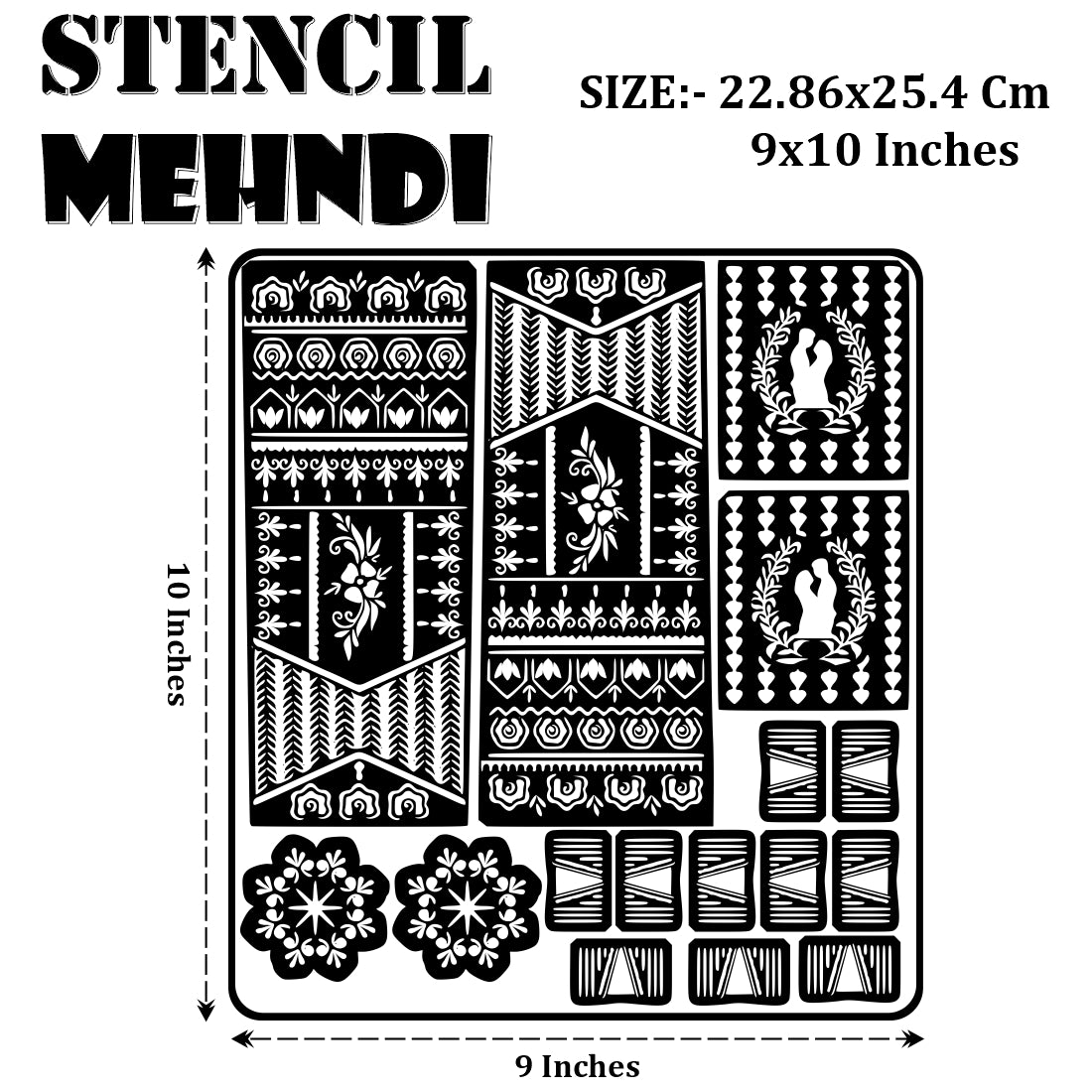Crescent Moon And Leaf Mehndi Stencil Sticker With Traditional Patterns Hand & Fingers
