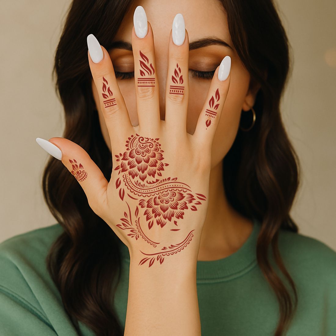 Flower Mehndi Stencil With Bold Leaf Shapes For Hand Designs