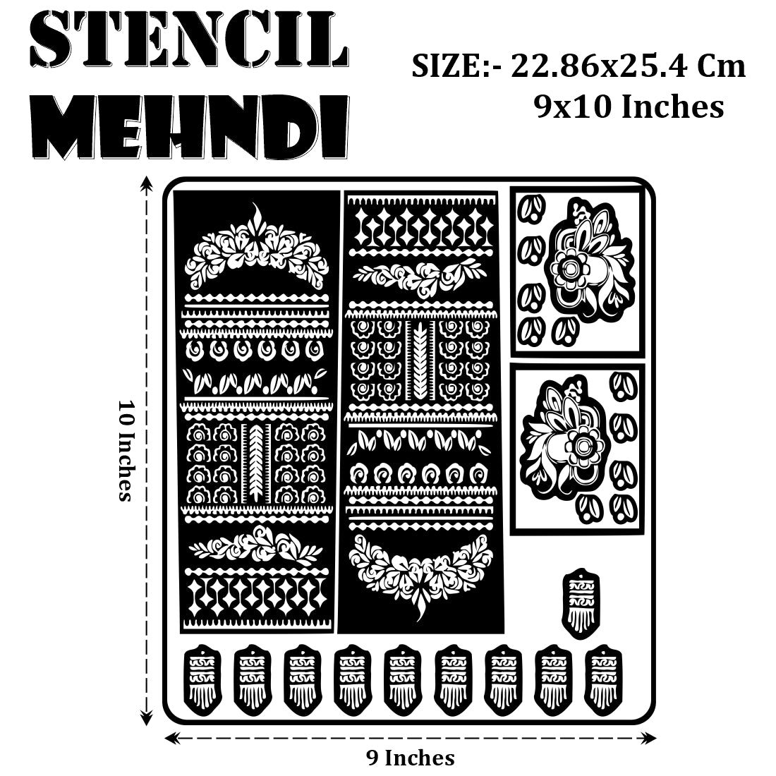 Bridal Floral Mehndi Stencil Sticker With Traditional Patterns For Hands And Fingers