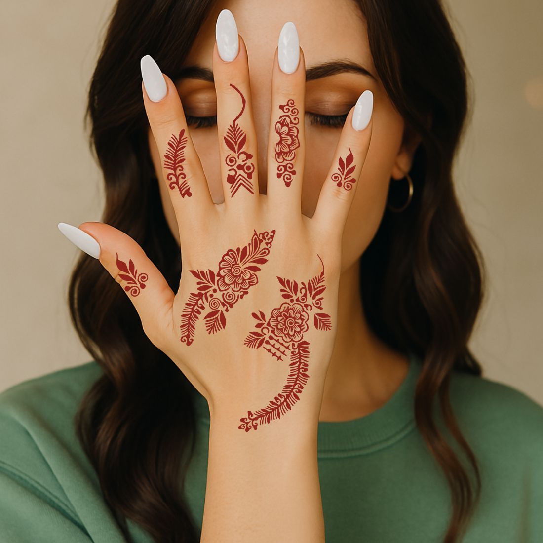 Artistic Flower Mehndi Stencil With Feather-Like Leaf Patterns For Unique Hand