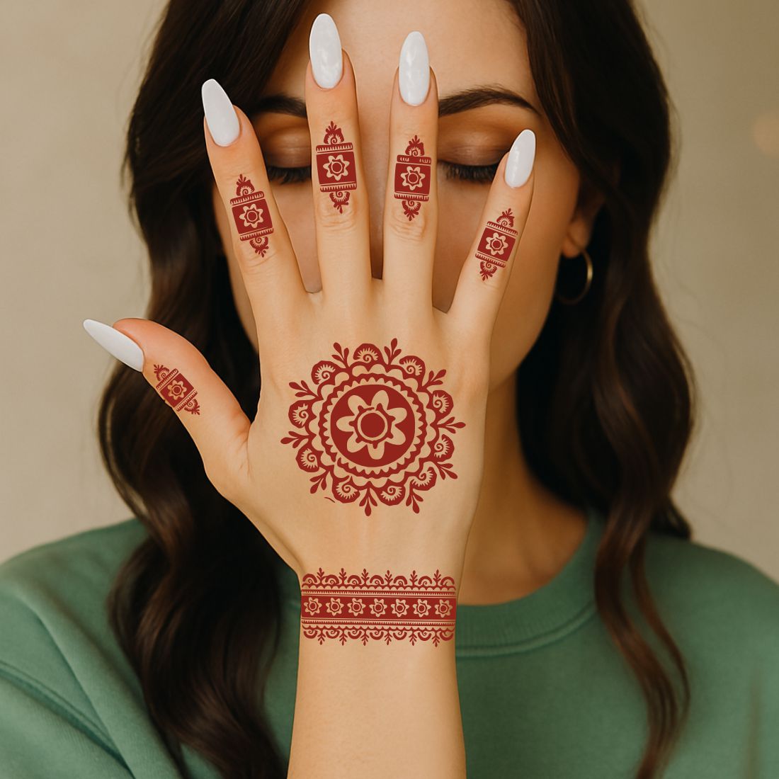 Artistic Mehndi Stencil With Large Round Designs & Intricate Paisley Side
