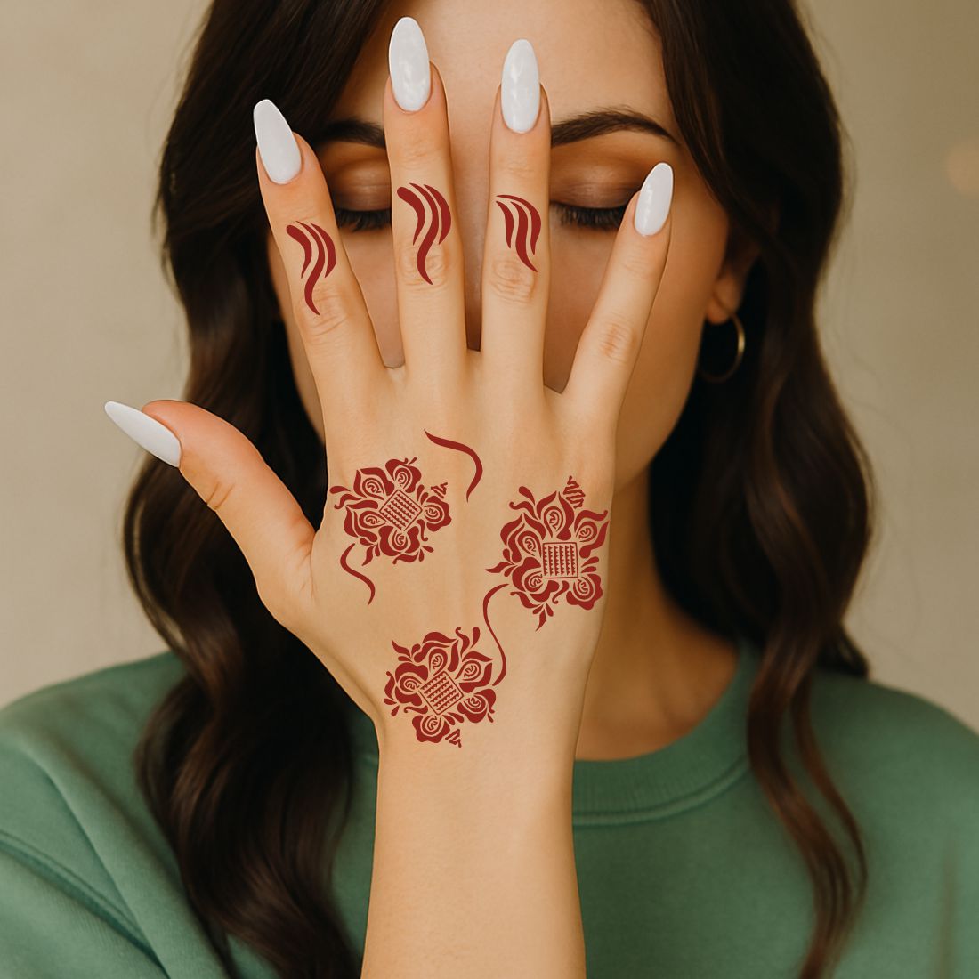 Flower Mehndi Stencil With Leaf Accents For Professional & DIY Henna Art