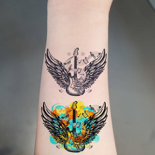 Temporary Tattoowala Guitar Wing 2 Design Colourful Black Temporary Tattoo for Men and Women Waterproof Sticker