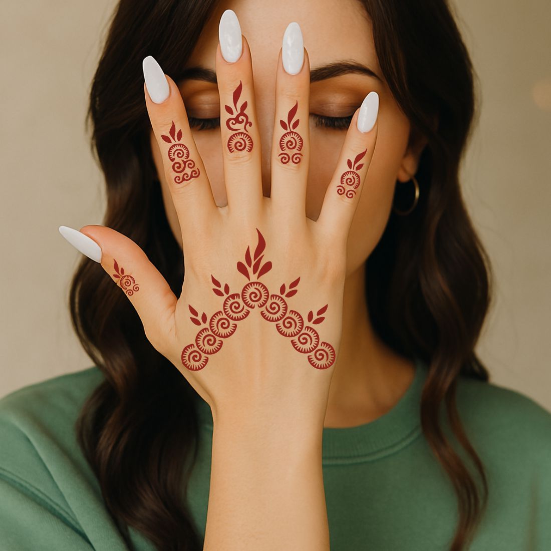Intricate Rose & Leaf Mehndi Stencil With Finger Design Elements
