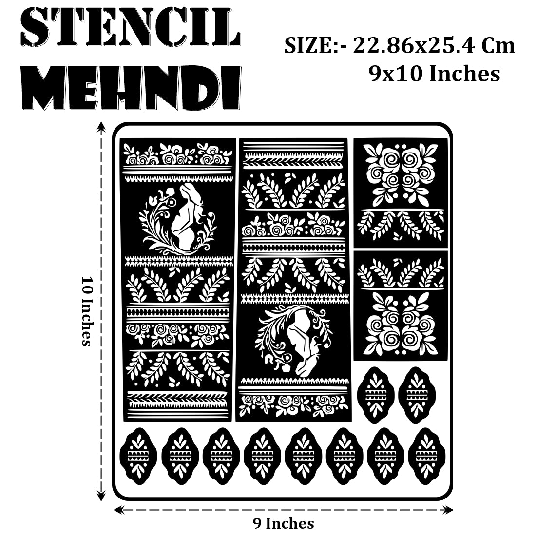Pregnant Woman And Floral Mehndi Stencil Sticker With Traditional Patterns For Baby Showers