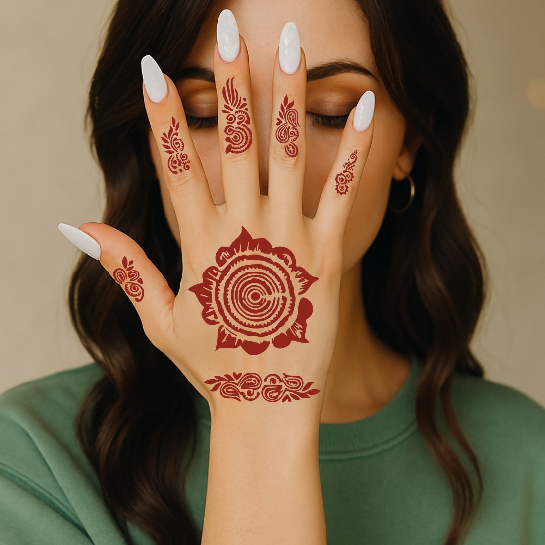 Beautiful Circular & Henna Stencil Featuring Detailed Floral And Leaf Patterns