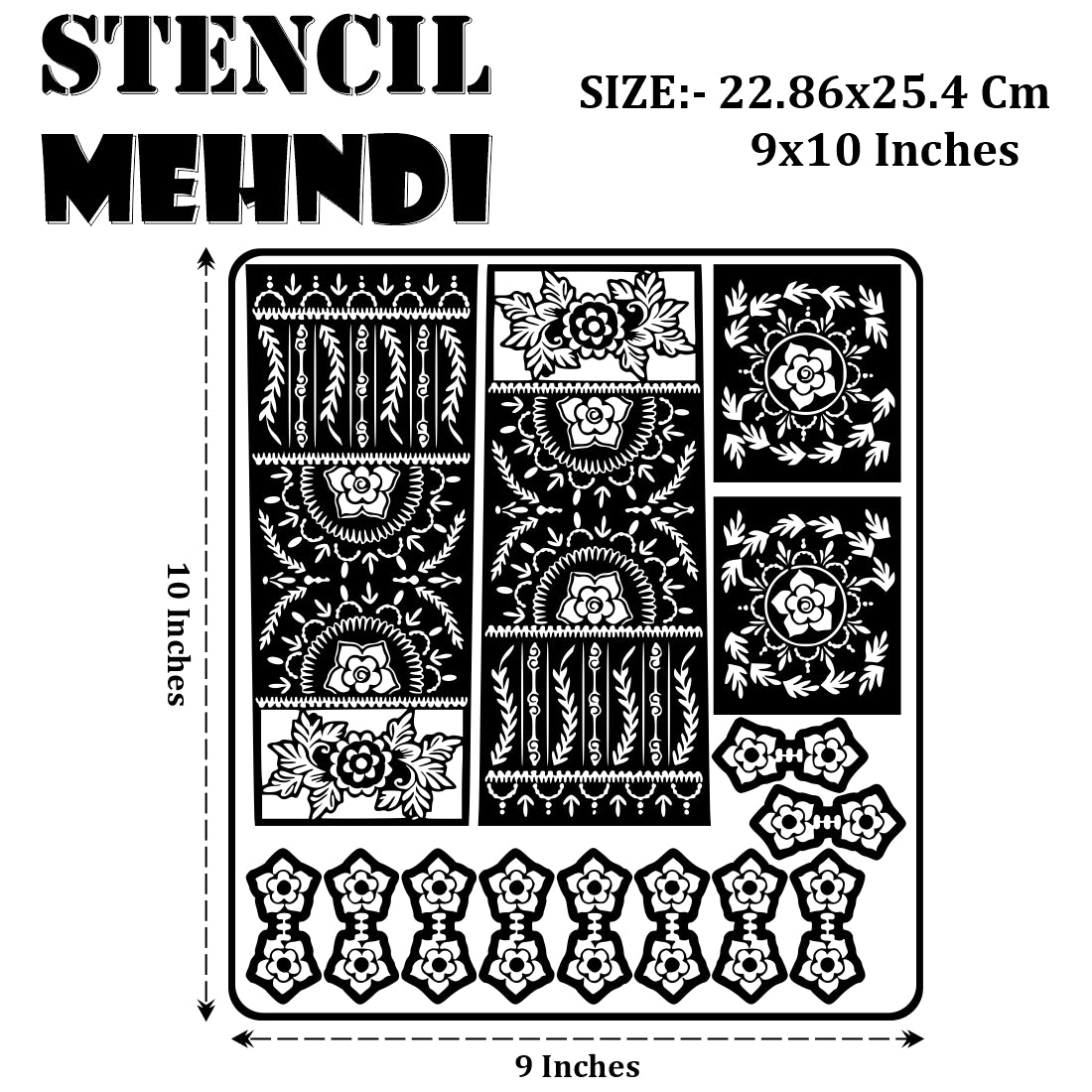 Beautiful Flowers Design Mehndi Stencil Sticker With Traditional Patterns And Full Hand & Fingers