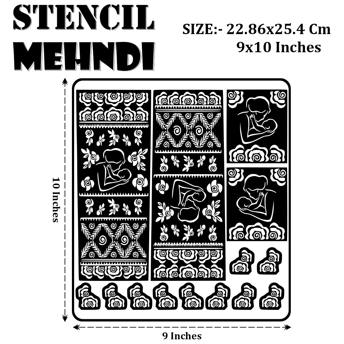 Mother And Baby Mehndi Stencil Sticker With Floral Patterns For Baby Shower And Baby Welcome Mehndi Stencil Design