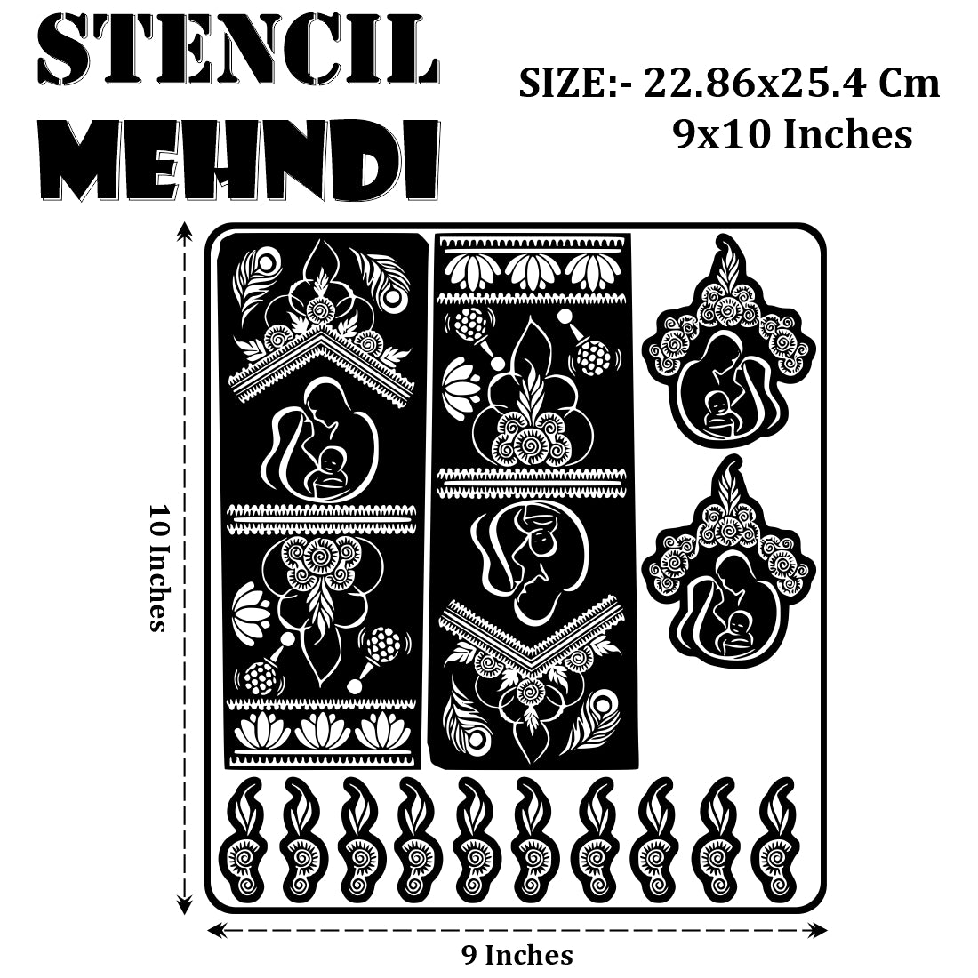 Mother And Child Mehndi Stencil Sticker With Floral And Traditional Patterns For Baby Shower Fanstion