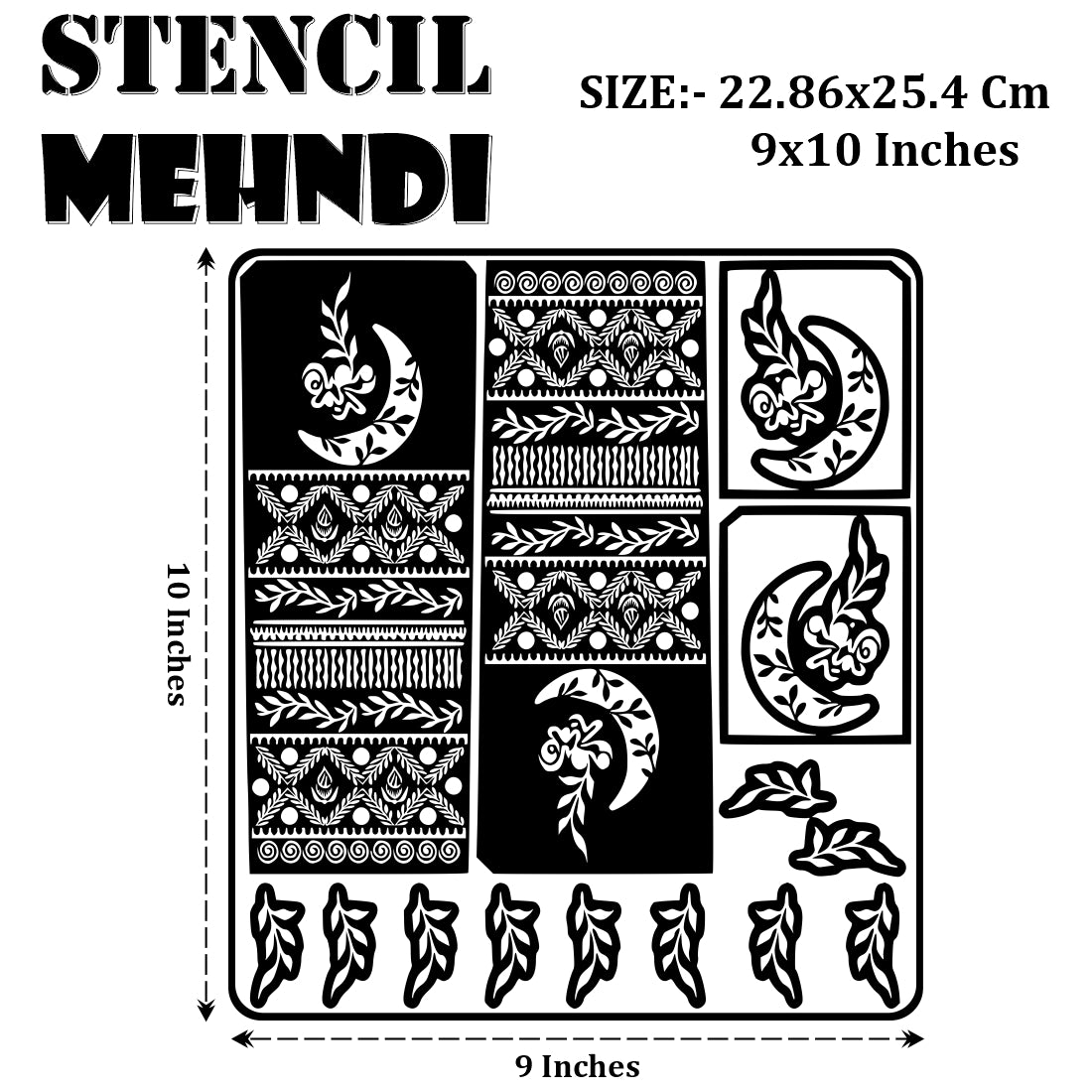 Special Moon And Star Mehndi Stencil Sticker With Floral And Traditional Design Patterns