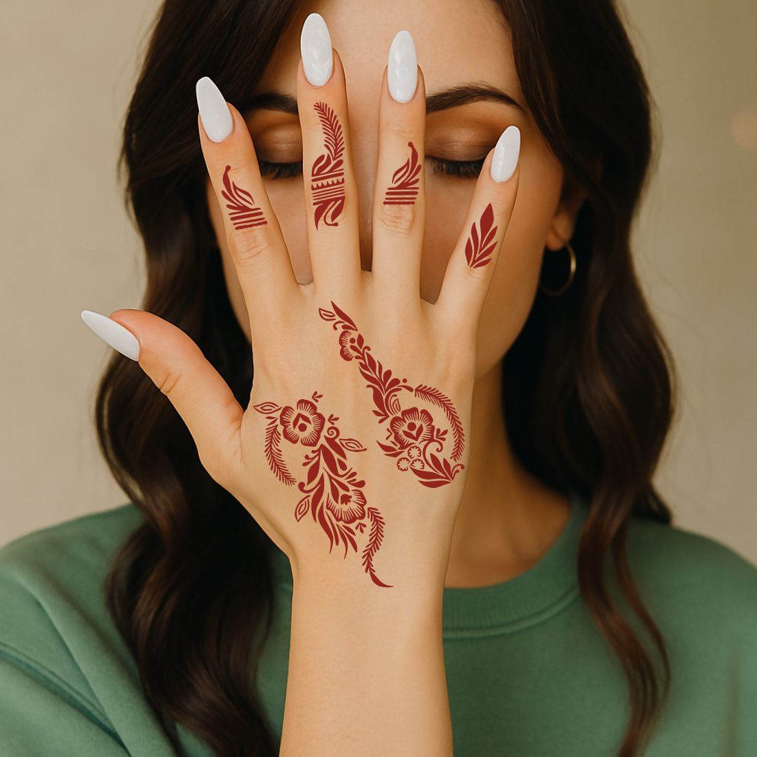Intricate Henna Stencil With Flowing Floral And Leafy Motifs For Hand