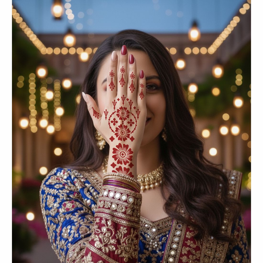 Stylish Geometric Pattern Bridal Mehndi Stencil Sticker for Classic Look Functions Easy To Use With Instant Beautiful Design