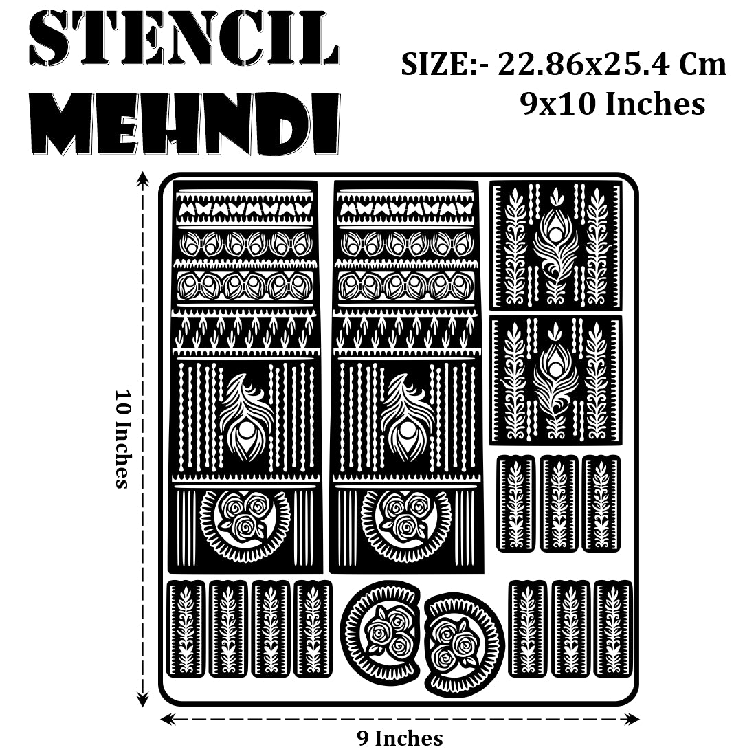 Couple And Floral Mehndi Stencil Sticker With Traditional Patterns With Bride Designs