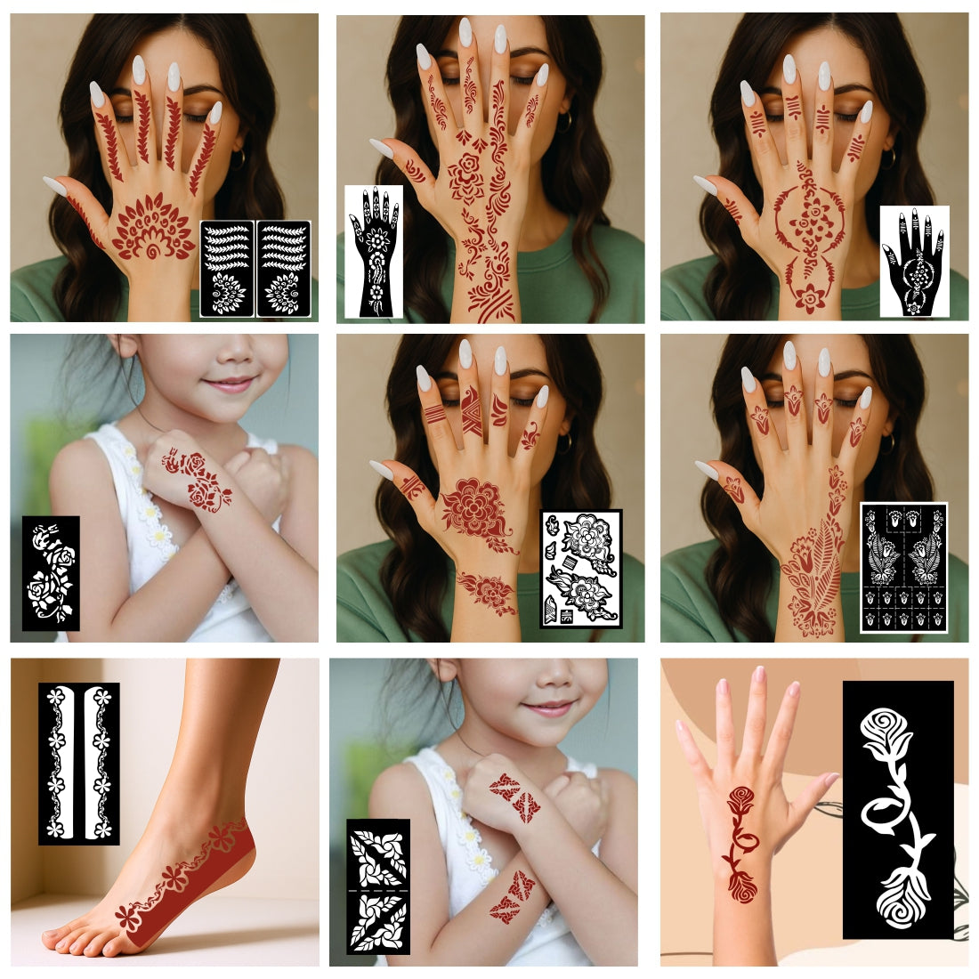 Beautiful Combo Mehndi Stencil Sticker With Traditional Design For Special Days