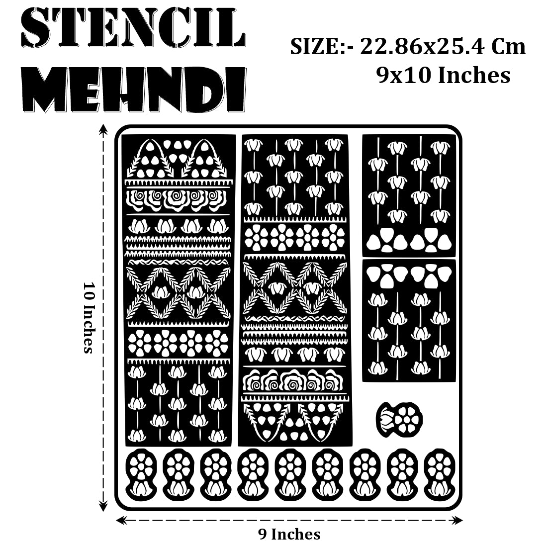 Lotus And Floral Mehndi Stencil Sticker With Traditional Patterns For Hands And Fingers