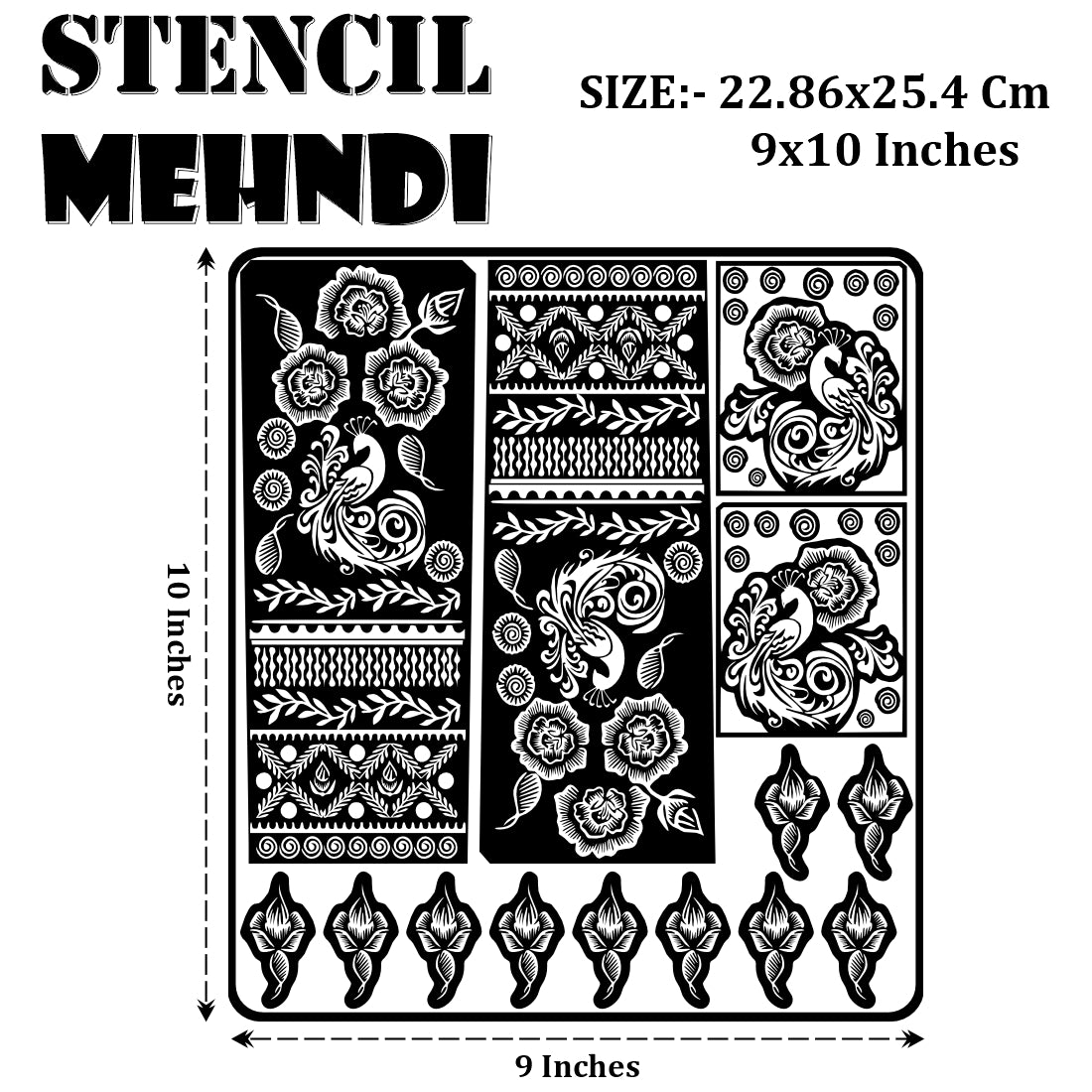 Peacock And Rose Mehndi Stencil Sticker With Elegant Design & Bride Design Full Hand