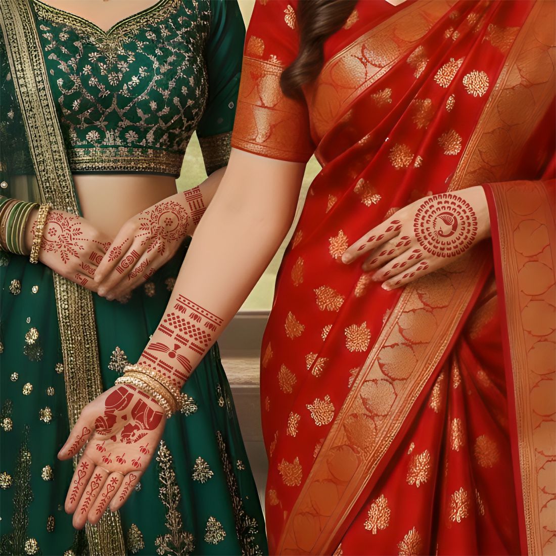 Bridal Mehndi Stencil Sticker With Bride And Groom Design For Hands And Arms Easy To Use With Instant Beautiful Design