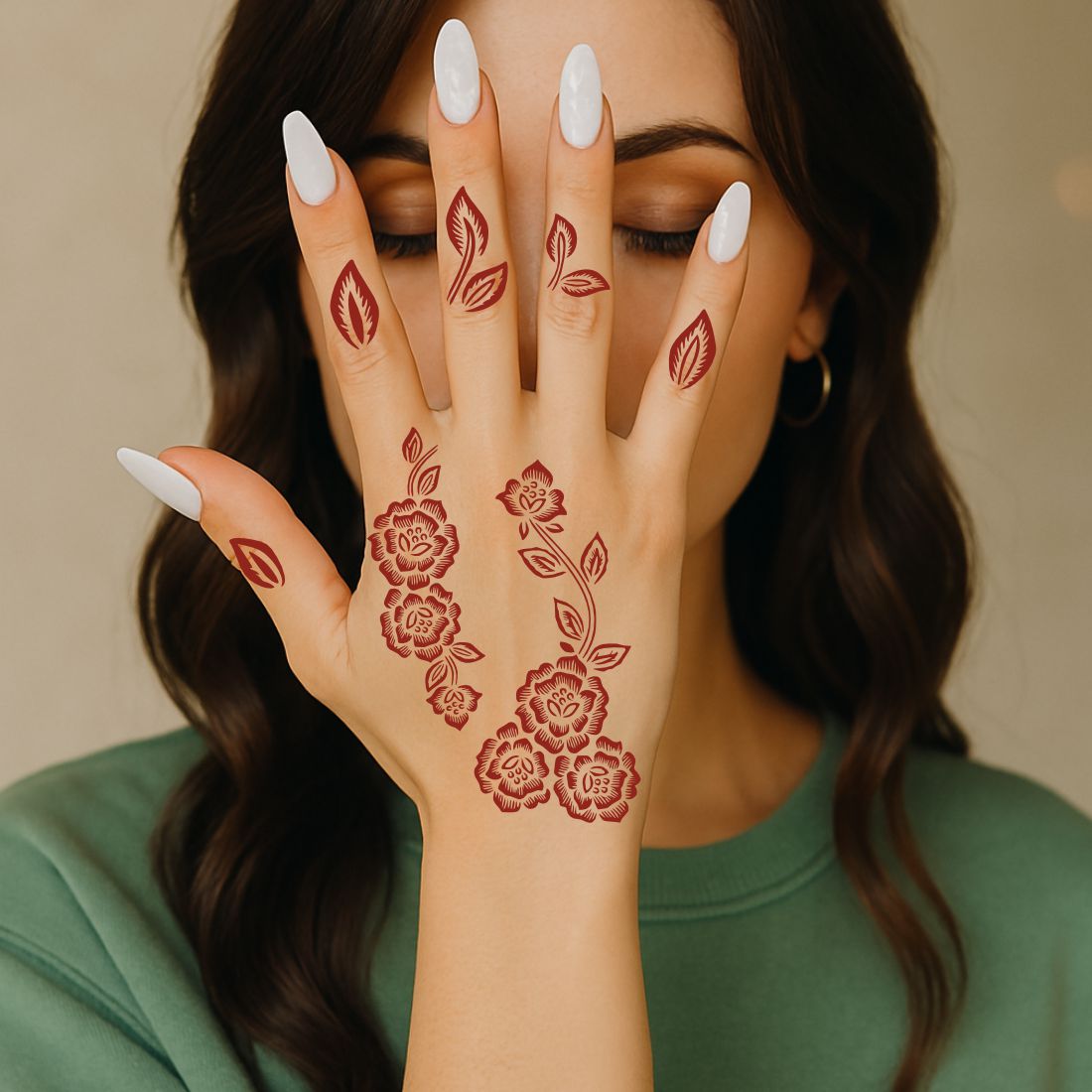 Reusable Henna Stencil With Large Leaf Motifs And Smooth Curved Floral Patterns