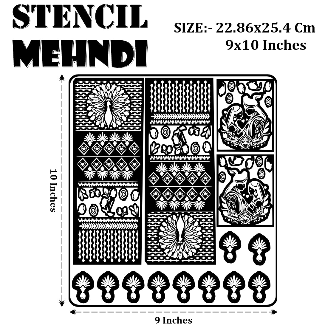 Peacock And Couple Theme Mehndi Stencil Sticker With Traditional Design Karwa Chauth Special