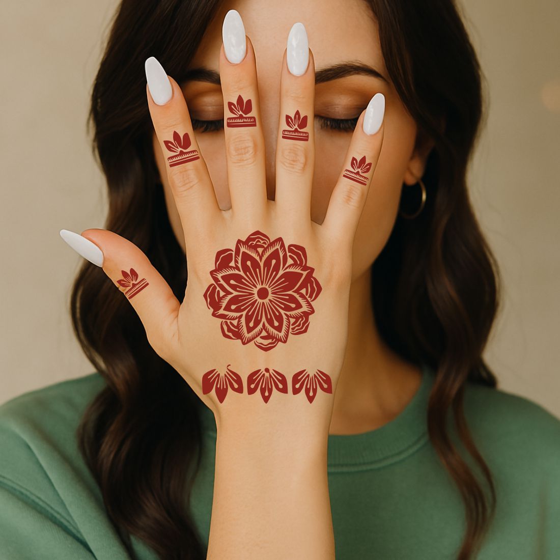 Reusable Rose & Leaf Mehndi Stencil For Full-Hand & Finger Henna Art
