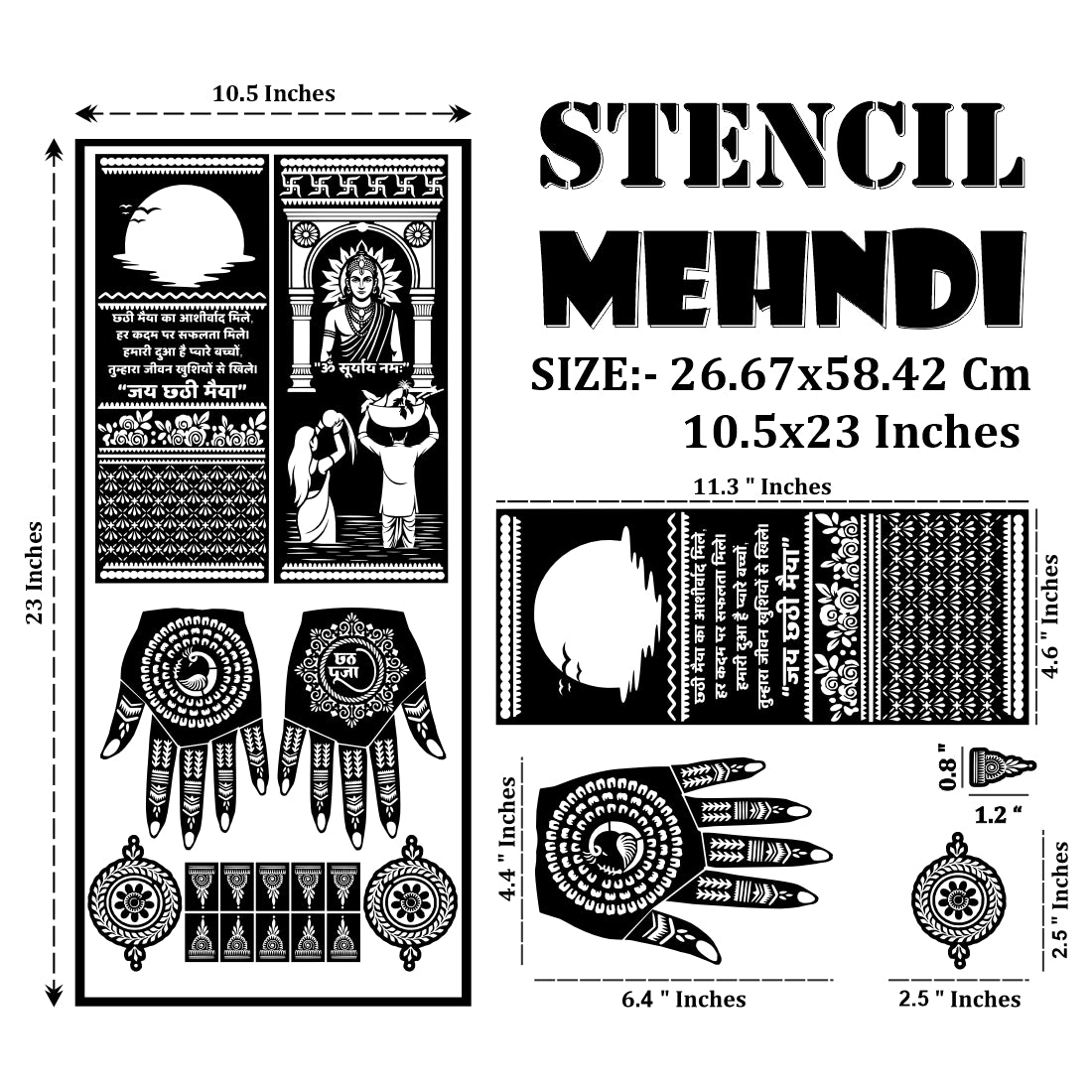 Chhath Puja Stencil Mehndi Sticker  Design for Hands Chhath Maiya & Surya Dev Beautiful Arghya Puja Mehndi Design for Women  Festival-Ready Cultural Heena Design