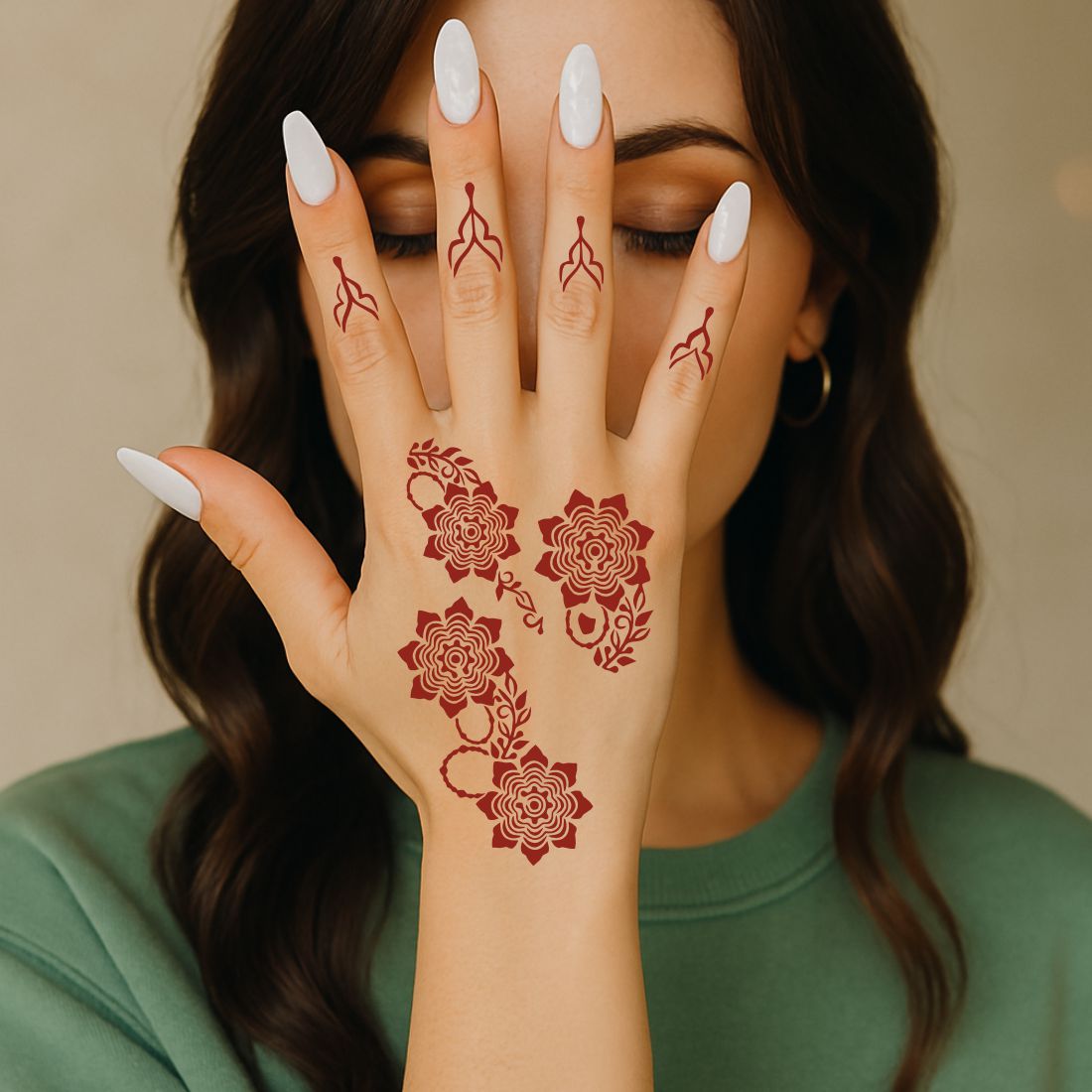 Graceful Floral Henna Stencil With Long Leaf Elements For Elegant Hand