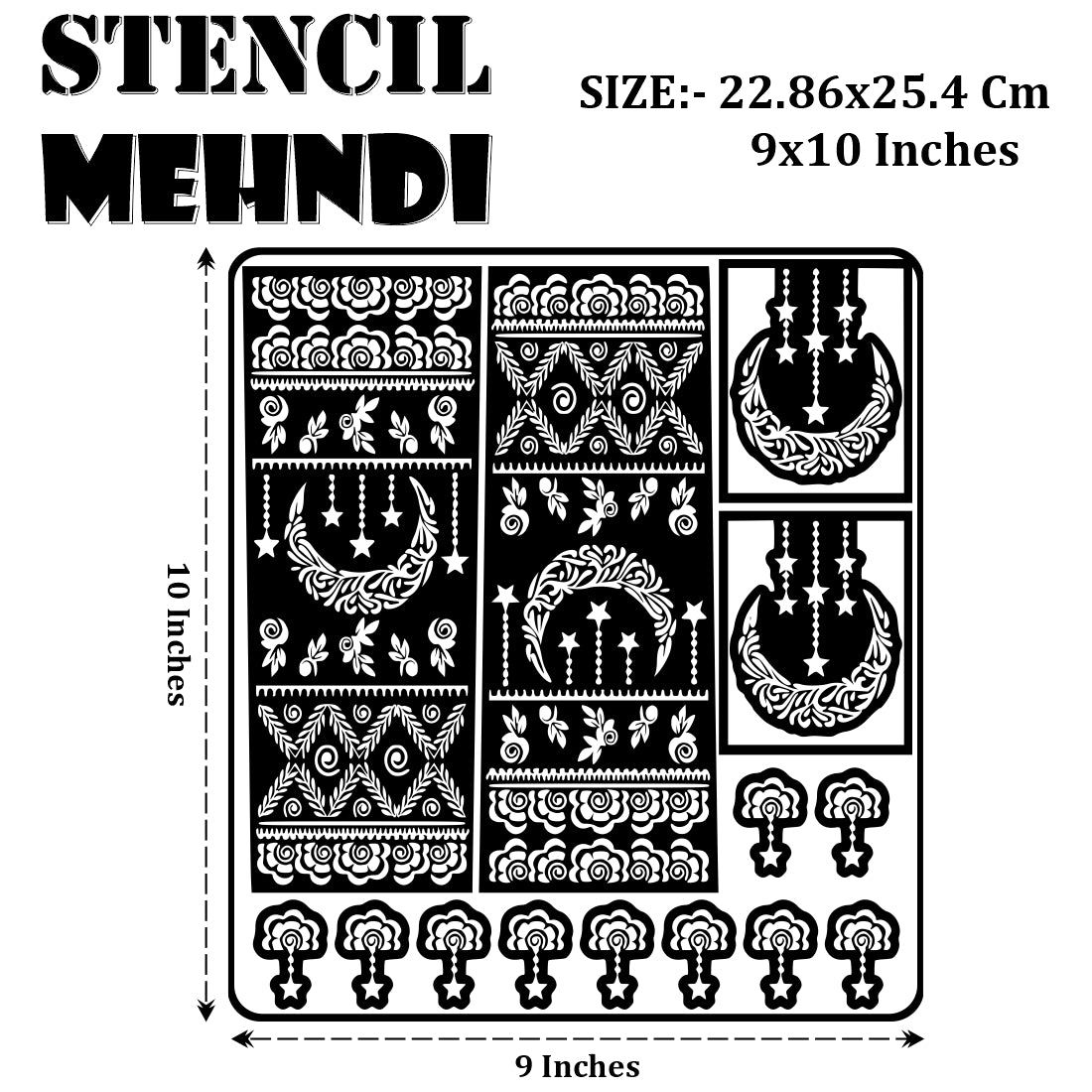 Moon And Star Mehndi Stencil Sticker With Floral And Decorative Patterns