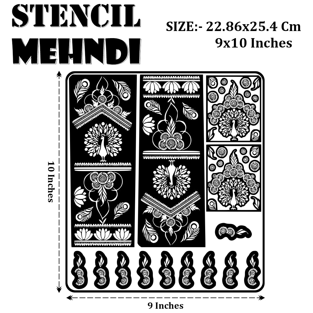 Peacock And Lotus Mehndi Stencil Sticker With Traditional Decorative Patterns Full Hand Stencil Sticker