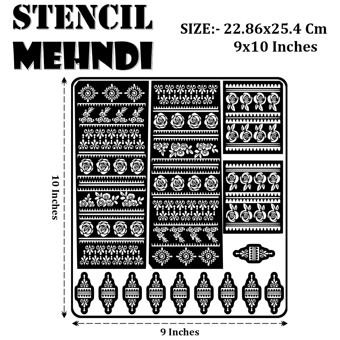 Rose And Floral Border Bridal Mehndi Stencil Sticker With Elegant Decorative Patterns
