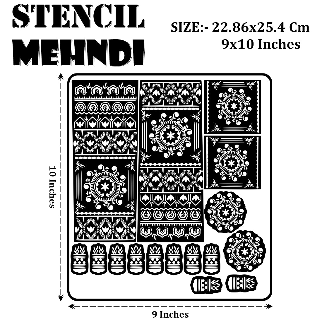 Flower Moon And Floral Mehndi Stencil Sticker With Traditional Design For Full Hand & Fingers
