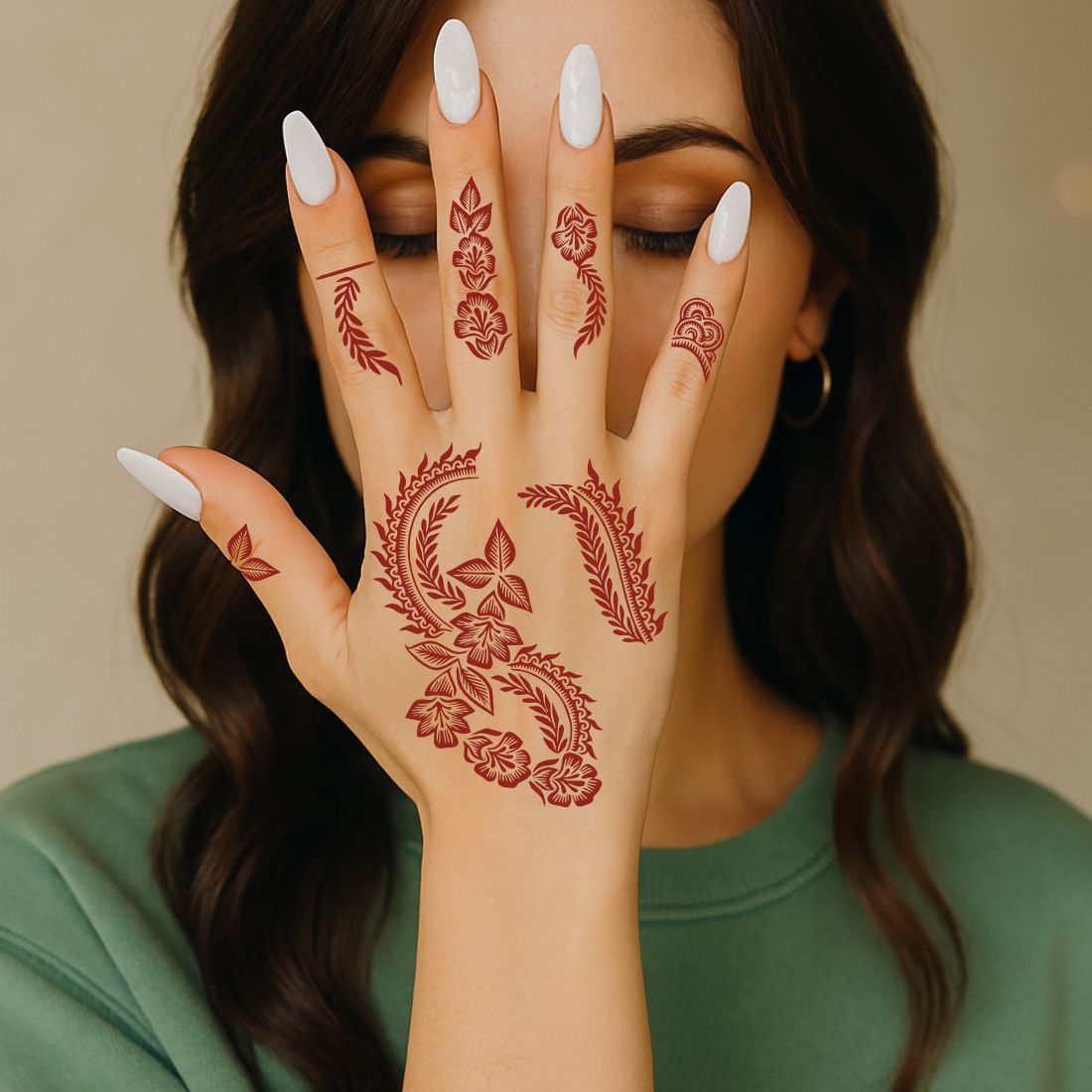 Detailed Floral Mehndi Stencil With Flowing Leaves For Classic Hand