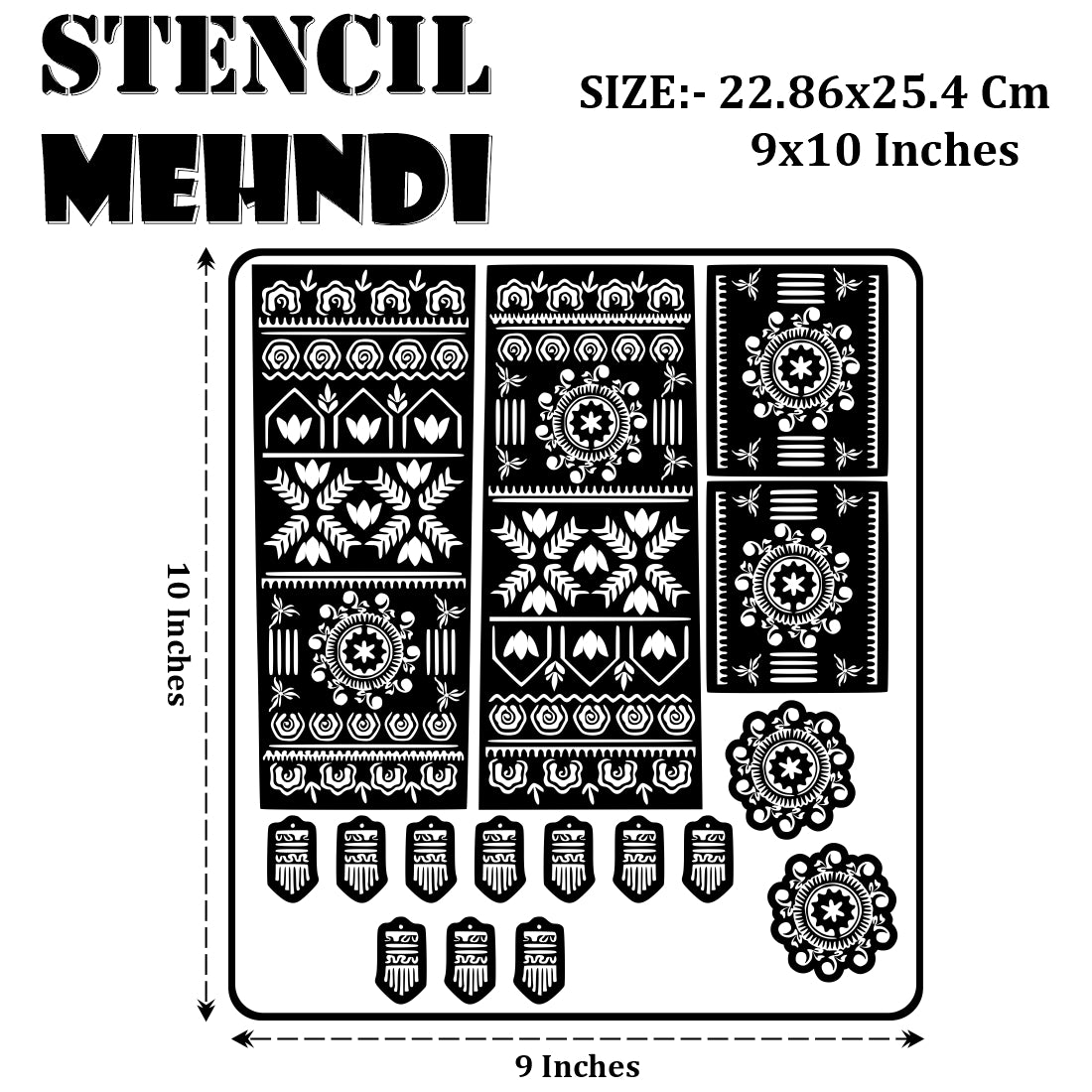 Mandala And Floral Mehndi Stencil Sticker With Traditional Patterns For Hands And Fingers