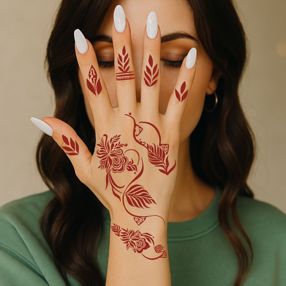 Intricate Leaf & Floral Mehndi Stencil Sticker With Elegant Curves And Motifs
