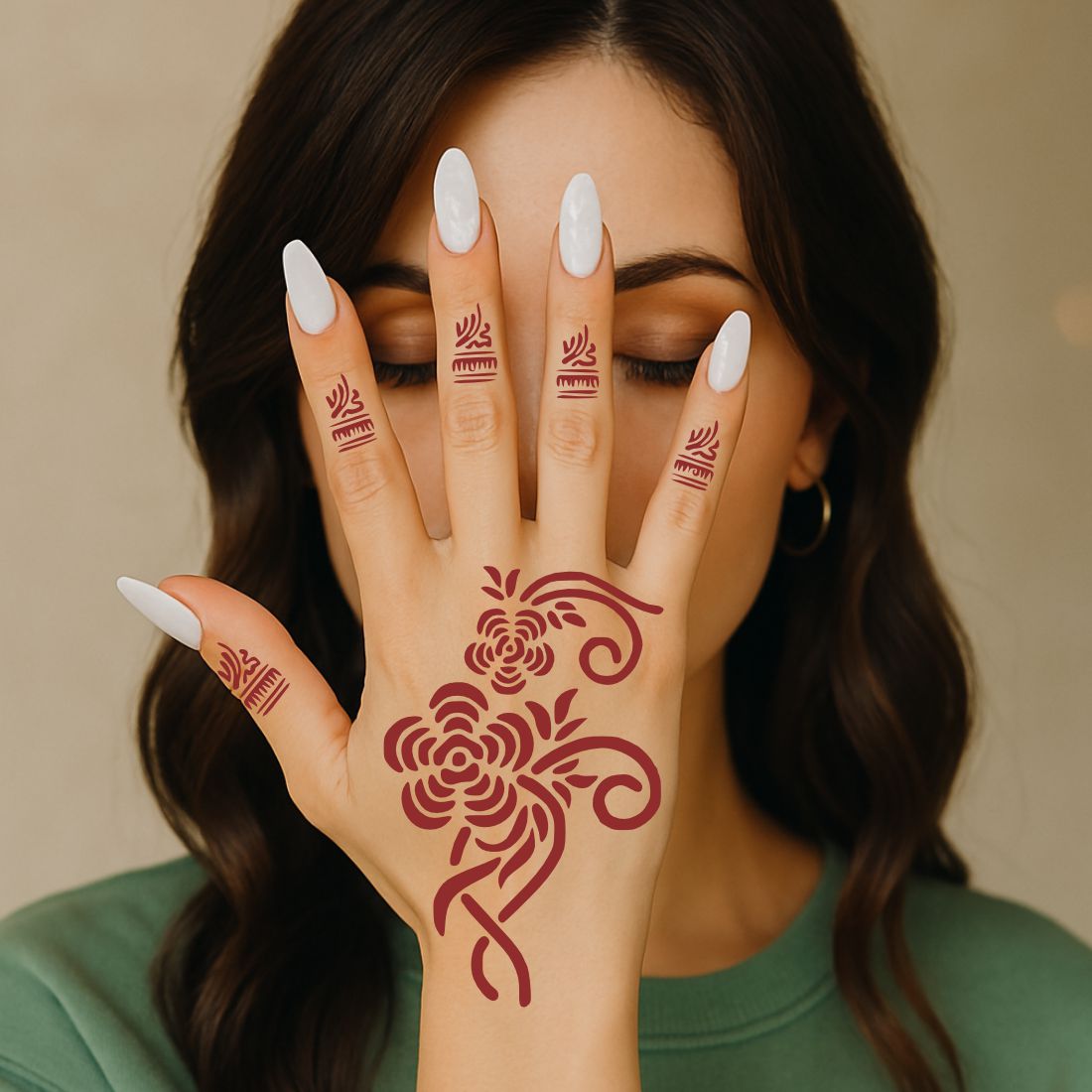 Stylish Flower With Patterns Stencil Mehndi Sticker One Set For Each Hand | Easy to Apply & Perfect for All Occasions