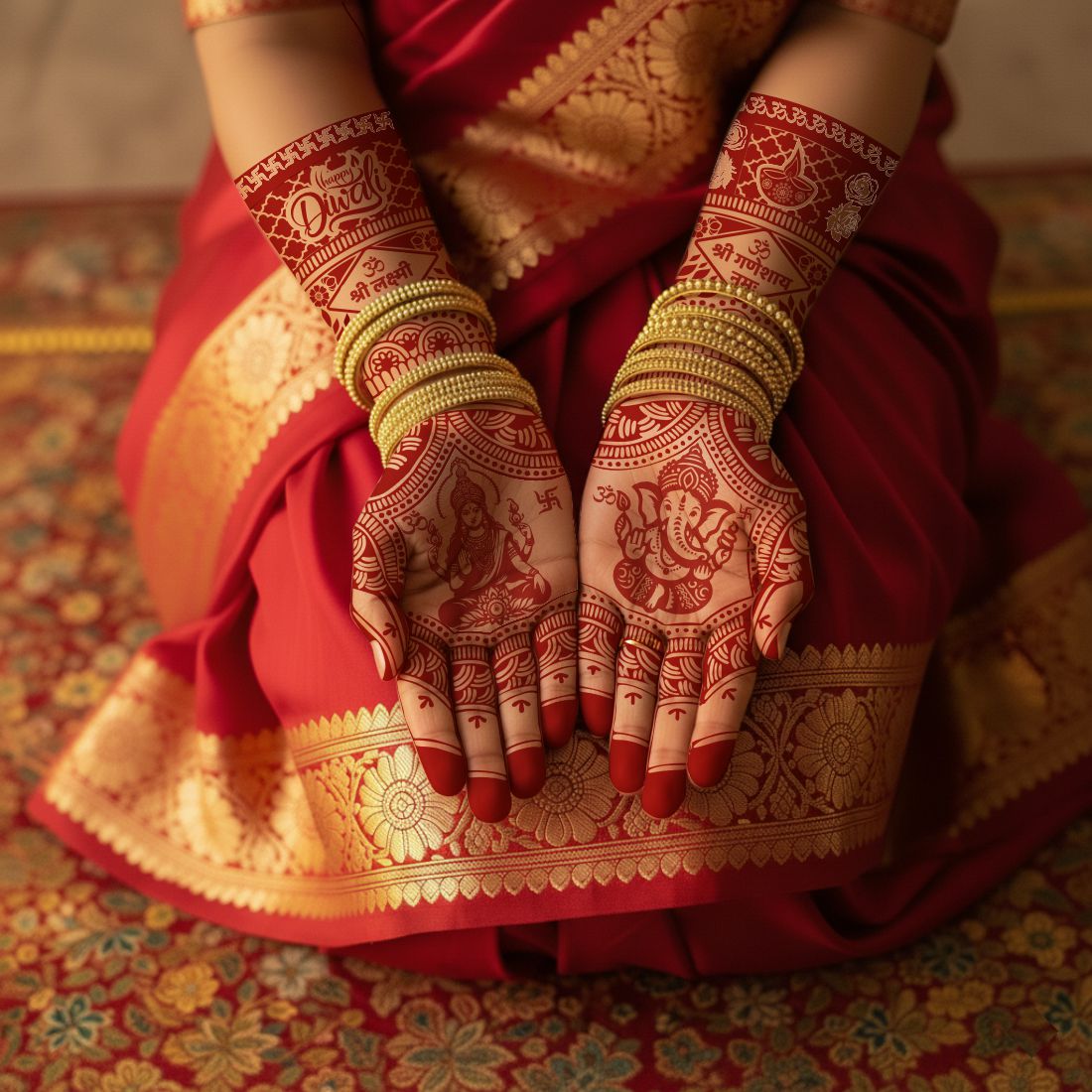 Lakshmi Ganesh Henna Mehndi Tattoo for Diwali Easy Hand Design Template for Festivals, Pooja & Bridal Celebration