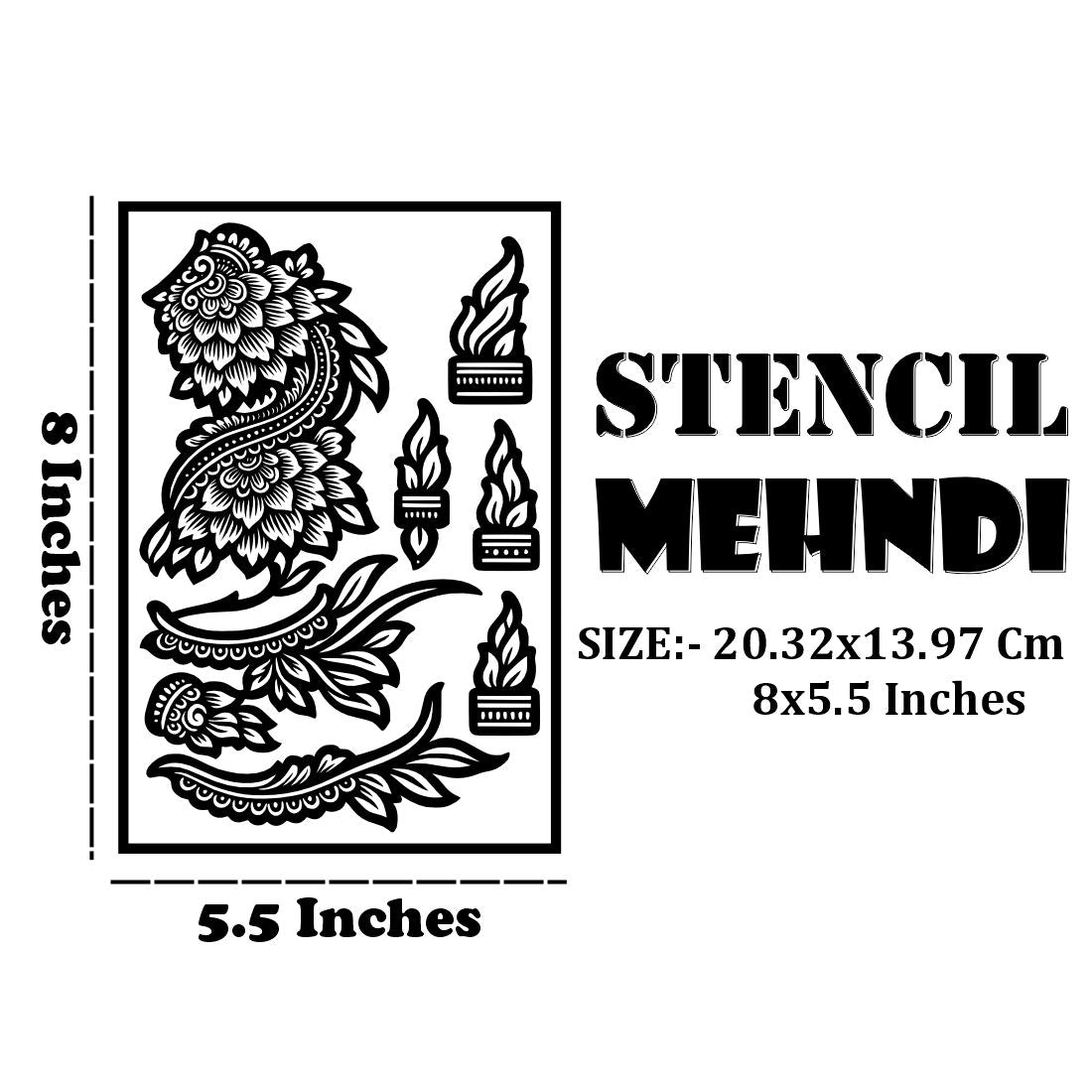 Flower Mehndi Stencil With Bold Leaf Shapes For Hand Designs