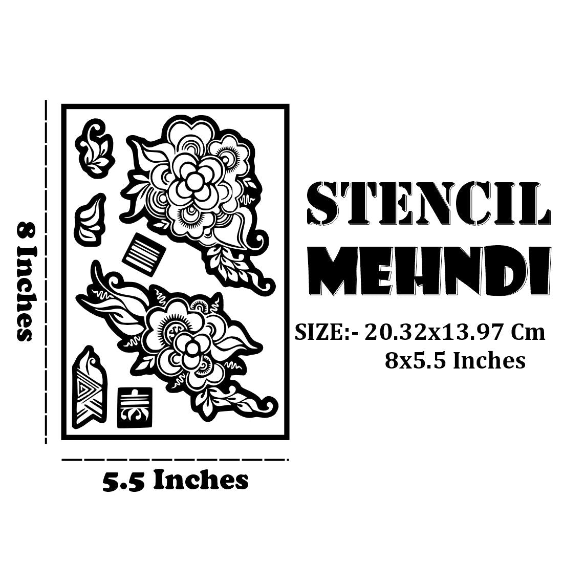 Elegant Floral Mehndi Stencil Sticker with Intricate Leaf and Pattern Motifs
