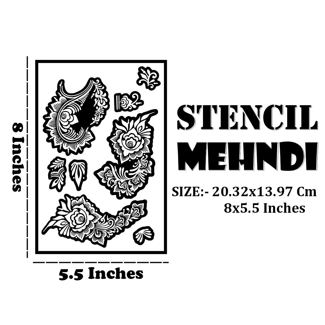 Detailed Rose & Leaf Mehndi Stencil With Artistic Finger Motifs Patterns