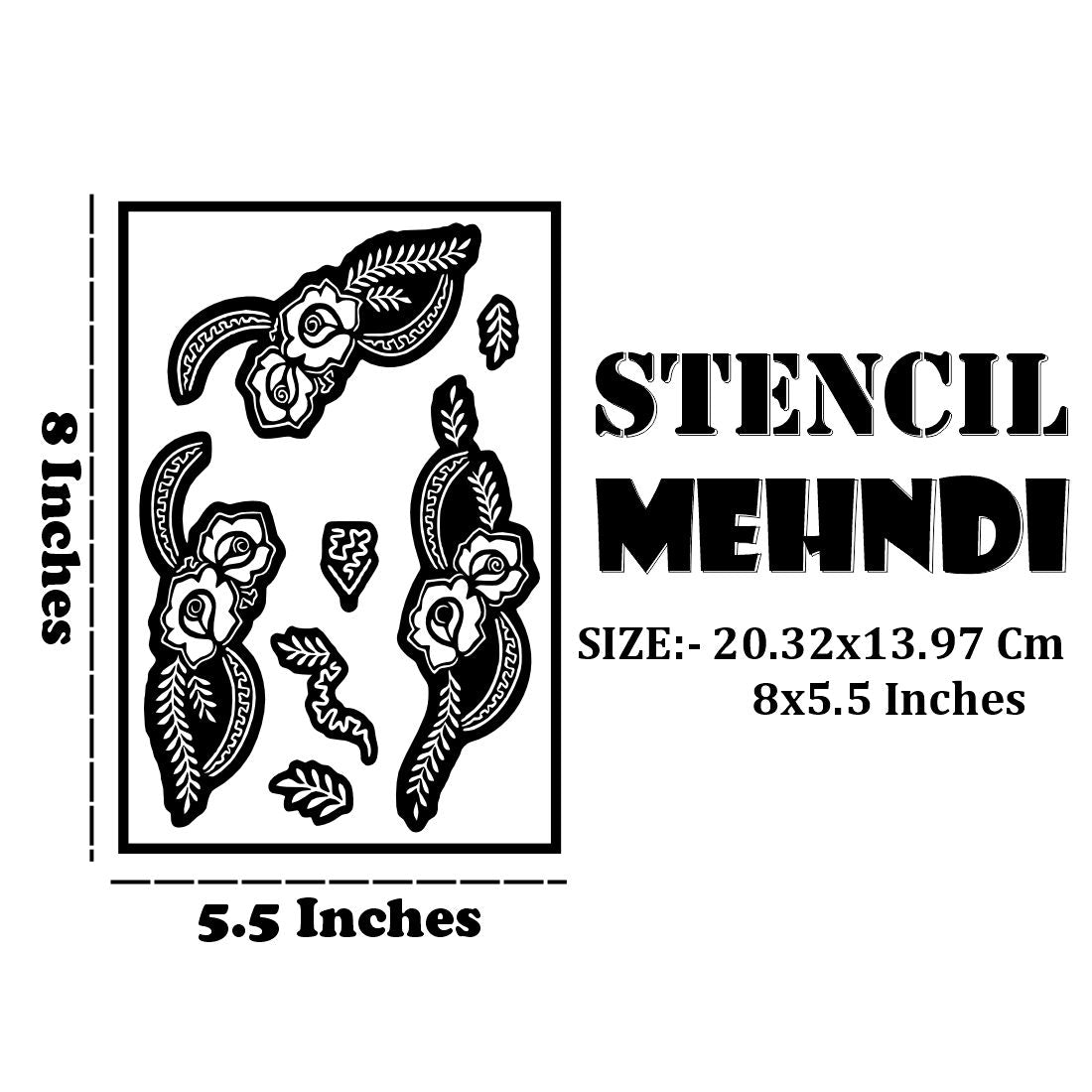 Stylish Floral Mehndi Stencil With Roses, Leaves, And Finger Art Templates