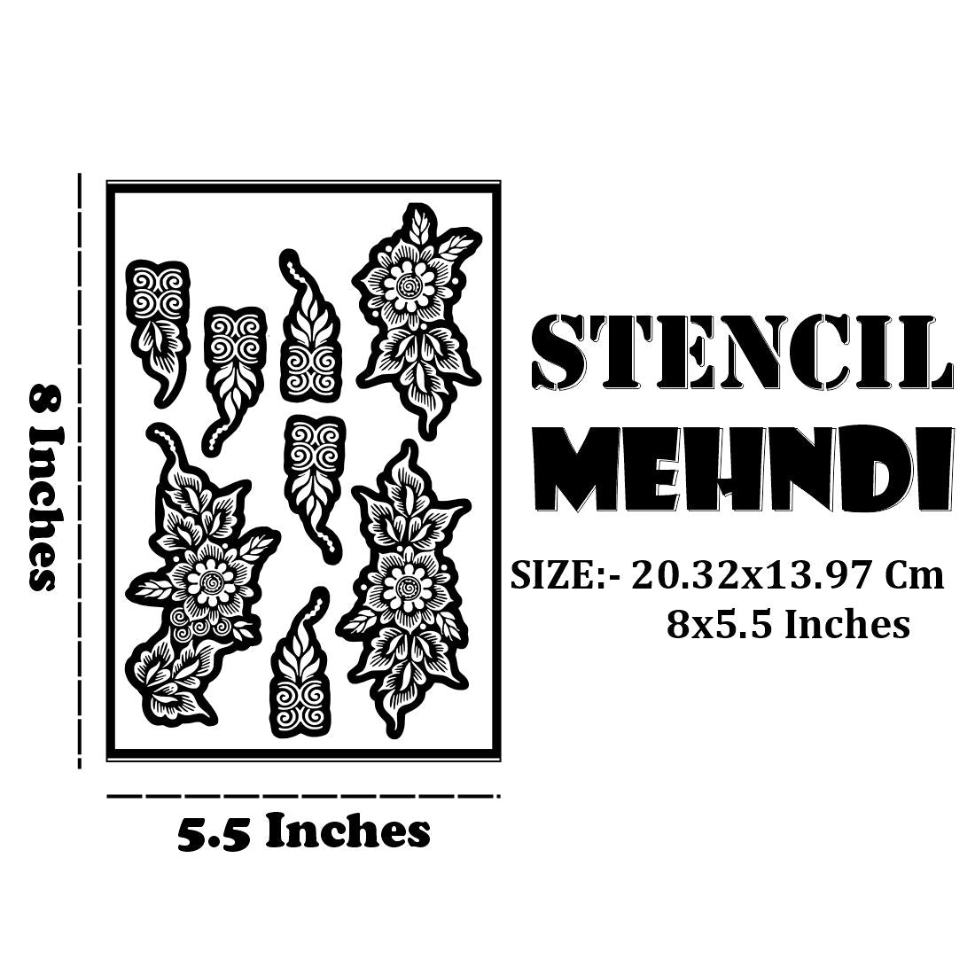 Artistic Mehndi Stencil With Blooming Roses, Leaves, & Detailed Finger Patterns